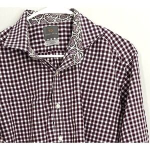 Thomas Dean Shirt Mens XL Check Button Down Paisley Trim Pima Cotton Flip Cuff‎